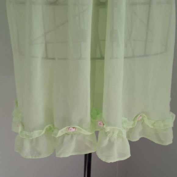 Y2K Delicates Floral Embroidery Pink Rosette Green Sheer Micromesh Slip Dress - Picture 5 of 7